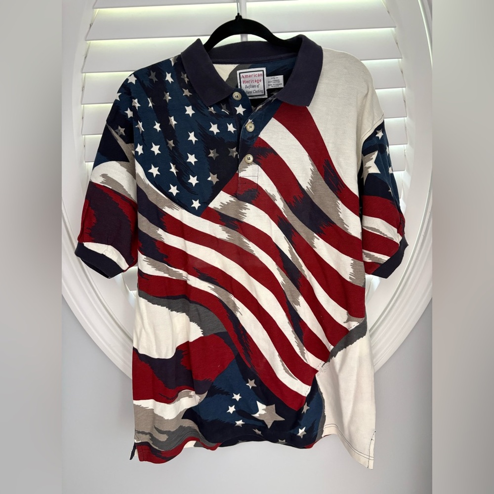 Men’s vintage Patriotic SS Polo Shirt - Red, Blue, White sz Large - Picture 2 of 9